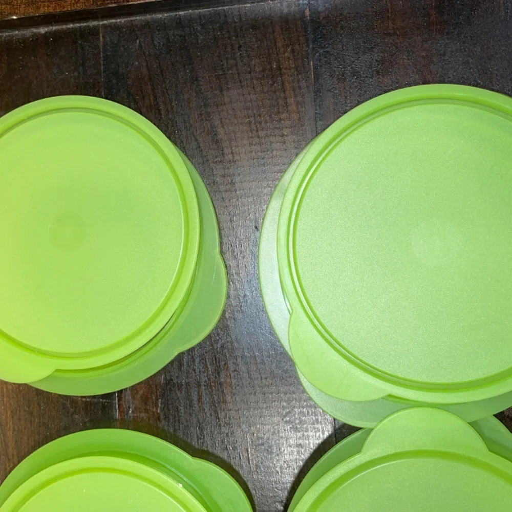 Set of 4 Green‎ Tupperware Flatout Expandable Bowls with Lids